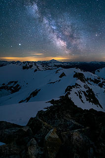 Ridge to the S summit, Glacier peak, Milky Way