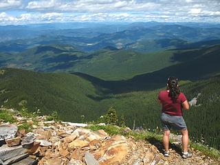 Martha looking north into Canada from the summit of Abercrombie.