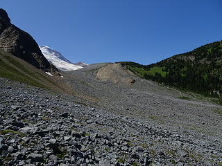 Back across the moraine debris