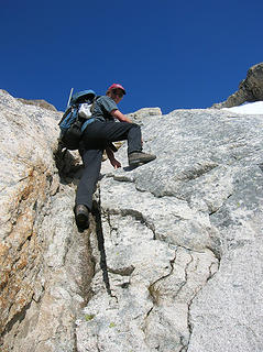 John having fun on Lake's upper W gully