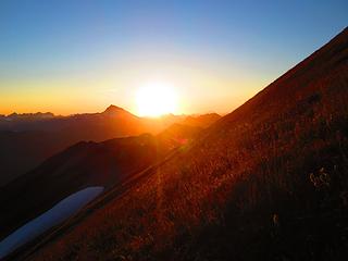 the setting sun from the slopes of White