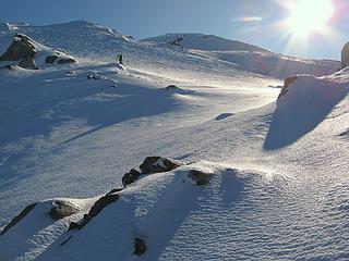 Suzanne ascending the high slopes