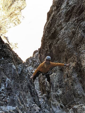 Scrambling up the upper gully