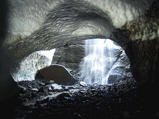 Snow cave and the base of one of the falls