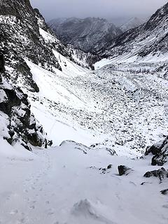 Looking down the gully
