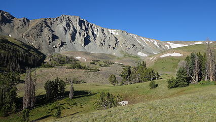 View up the southern fork where the trail continues above treeline