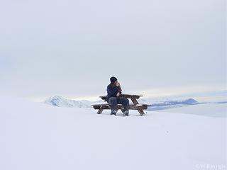 Me at lonely picnic table, Lazy Mountain