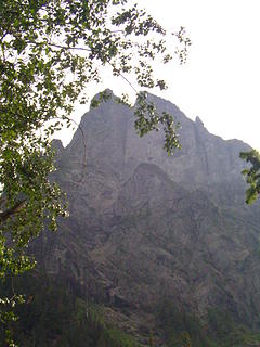 Mt. Baring towers 3700 feet above Barclay Lake, seen on a hazy day.