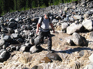 Crossing Easton Glacier outlet stream