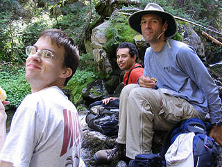 Todd, Obitonykenobi, & MountainMan having lunch by the creek