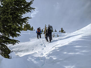 Steep snow just below the summit
