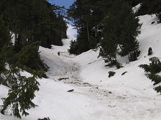 Matt descending the gully