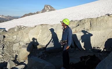 Our shadows on the rocks at camp