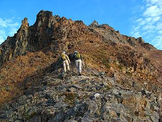 Matching packs ascending the ridge