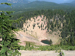 Tarn In Cone as seen from the high point W of the summit of Tumac Mtn. 8.19.06.
