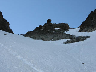 Couloir between He and She Devil, ascent route on right