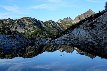 Spectacular Ridge reflecting in a tarn along the way