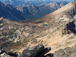 View down to Snowy Lakes