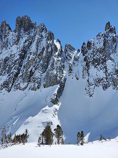 Some crazy skiers skied this gully. See the tracks?