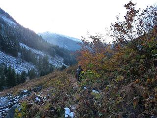 Heading out back across the meadow through the valley