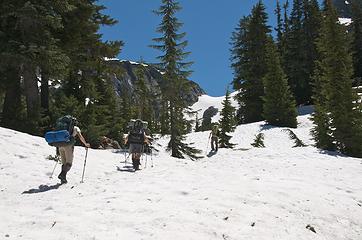 Crew ascending slopes near La Bohn Gap