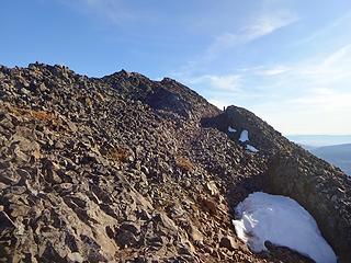 Almost to the summit. A trail leads through the basalt.