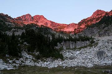 Brief pink alpenglow