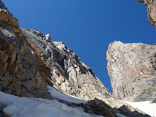 View up from inside the couloir