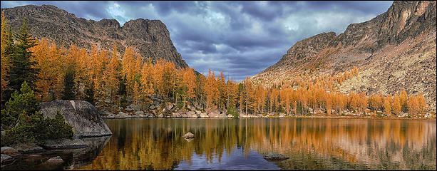 Cathedral Peak at left, Cathedral Pass in center, Amphitheater Mountain at right.