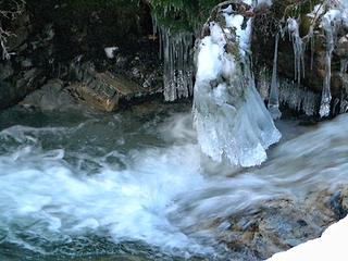dangly ice  over flowing creek