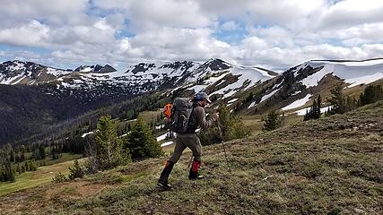 Weather was much improved for the trip south to Larch Pass (photo by Sean)