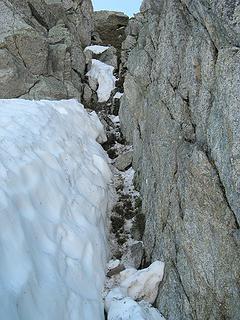 The gully I fell down, starting just below the big rock at the top, and stopping about five feet below this photo.