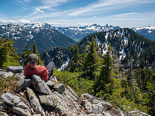 Bryan on the summit relaxing while I take many photos. It's amazing how pointed Kaleetan looks from this angle.