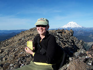 Holding the Bismark summit register.