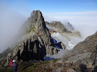 Hiking up.