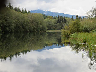 Placid Grandy Lake on the way home. This lake was formed due to a  landslide that blocked Grandy Creek.  I wonder if any researcher has used dendrochronology on  standing drowned trees to determine when the lake formed.