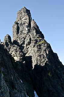 The intimidating summit block of Chimney Rock.  Photo courtesy of Iron.