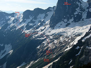 Route ascending to McMillan-Elephant Col Camp (looking ahead from Picket Pass)