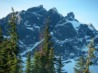 Three Fingers Mountain, lookout building on far left peak