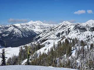 Hawkins on the left - looked like snowmobile tracks going very near the summit