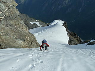 Wayne climbing steep snow.