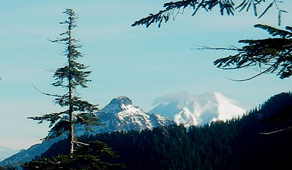 Zoomed photo of Mt Pugh and Glacier Pk from Squire Creek Pass