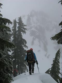 At the base of the false summit