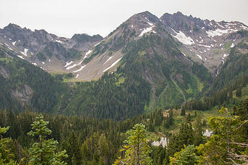 Looking down at Marmot Lakes from trail to Hart Lake