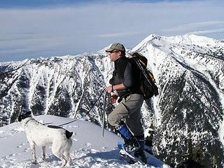 Geo Tom and Jasper at summit of Arrowhead - Rock Mtn. behind