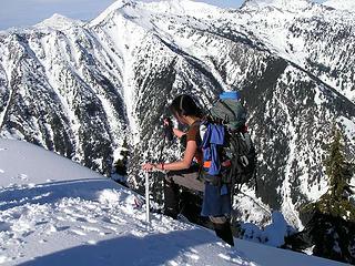 Carol (Silly Traveler) reaching summit of Arrowhead