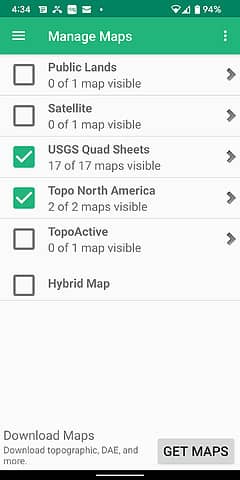 Ciick on the layers icon to select what map to display and/or download maps