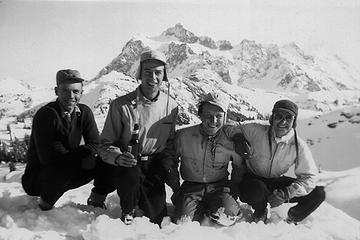 My Dad enjoying some skiing with his friends long ago at Mt Baker in the early 1950's. He's 2nd from the left as we view it, the tall one.
