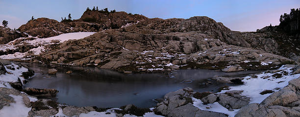 Flowing Tarn & Camp Promontory, with Yana on crest at center