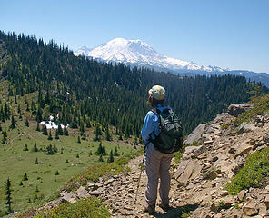 Either a crime took place shortly after the previous photo was taken, or one hiker left the scene